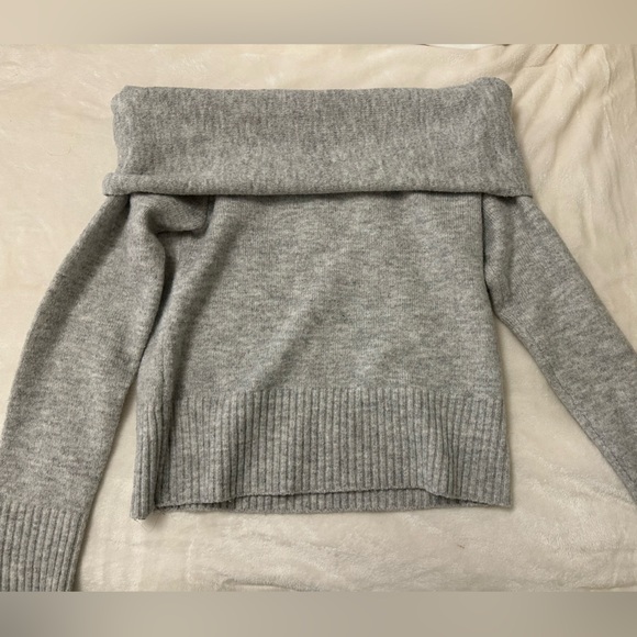 Off Shoulder Grey Knit Sweater - Picture 1 of 3